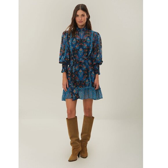 Farm Rio Arabesque Floral Long-Sleeve High-Neck Mini Dress - Picture 4 of 16